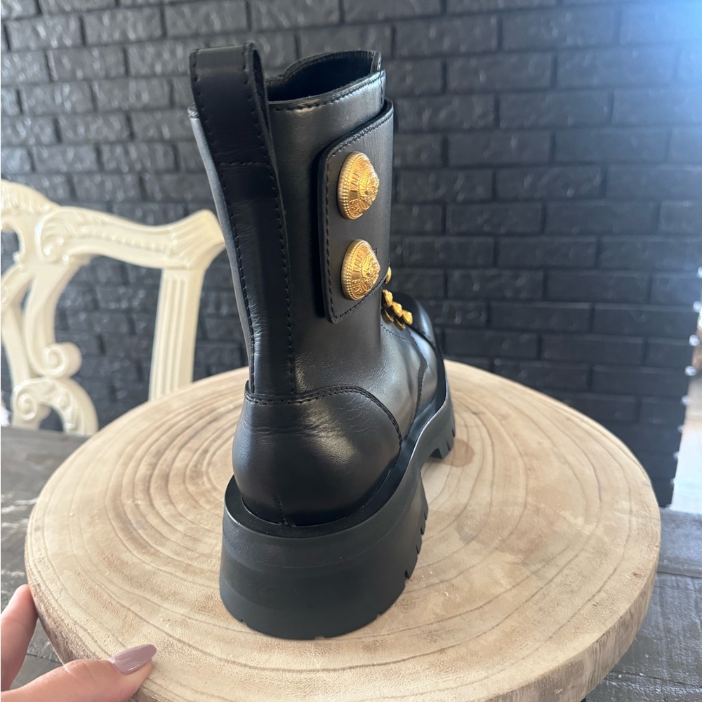 Original Balmain black Leather Ankle Boots with Gold Accents - Picture 7 of 10